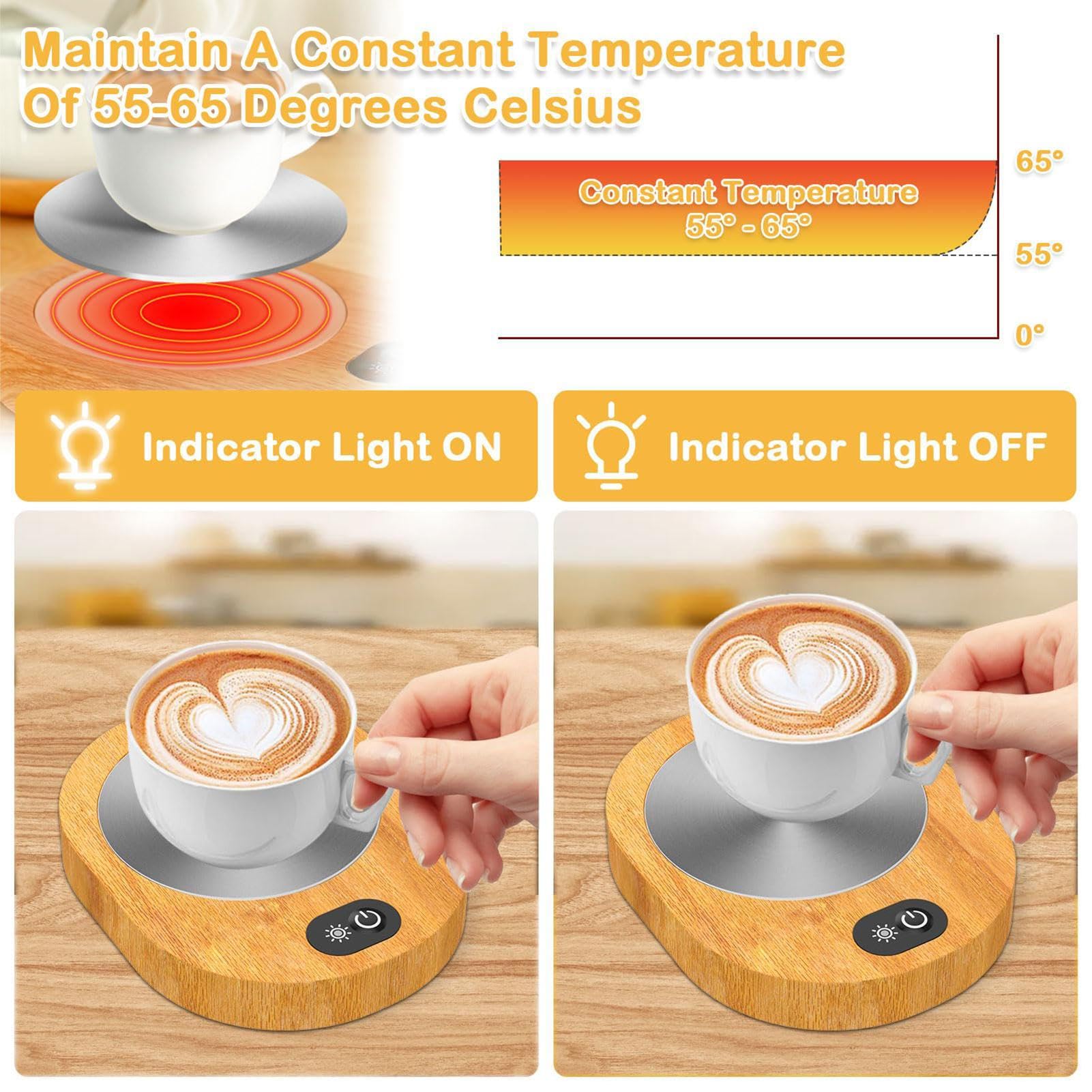 Coffee Mug Warmer, Abs Smart Beverage Cup Warmer, Battery Operated Candle Warmer Plate, 55-65°c Tea Cup Warmer, USB Rechargeable, Wood Style Warmer Plate, Touch Control Coffee Heater for Tea Coffee