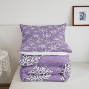 Feelyou Christmas Snowflake Comforter Set King Size Glitter Snowflake Bedding Set for Kids Boys Girls Bedroom Decor Purple Xmas Comforter Women Men Quilt Set with 2 Pillow Case