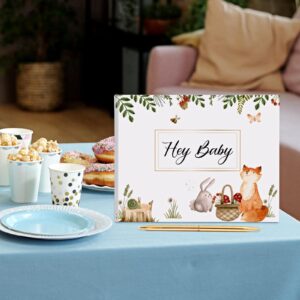 Baby Shower Guest Book for Boy or Girl, Hardcover Woodland Baby Shower Sign in Guest Book with Gold Pen, Gender Neutral Baby Shower Memory Book for New Parents and Expecting Mothers(7" x 9")