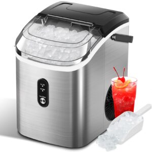 nugget ice makers countertop with self-cleaning, 35.5lbs/24hrs, pebble ice machine with hnadle/ice basket/ice scoop for home/office/bar/party, silver(stainless steel)