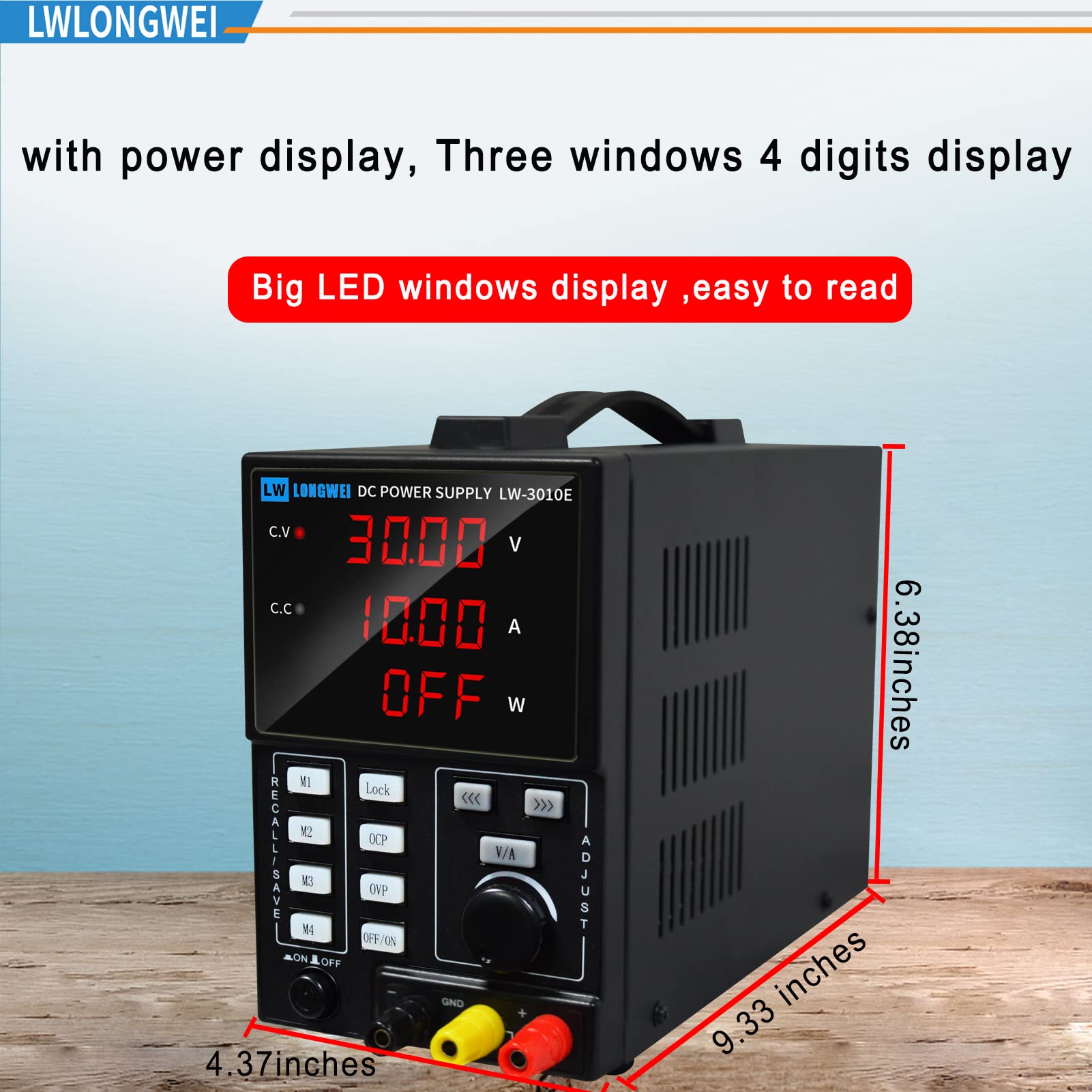 LWLONGWEI DC Power Supply Variable, Programmal Control 30V 10A Adjustable Switching Regulated DC Bench Power Supply with 4-Digits LED Power Display 5V/2A USB Output, (4sets 30V 10A)