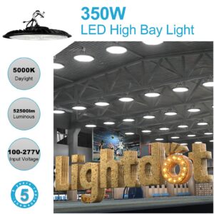 Lightdot 350W LED High Bay Light 52500lm (Eqv.1400W MH/HPS) LED High Bay Shop Light 5000K LED UFO High Bay for 30-55FT Height- 2Pack (Coverage:66~120ft at Height:30~55FT)