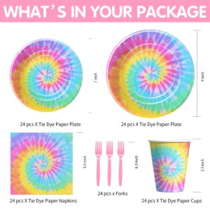 Xenorik Tie Dye Plates And Napkins Party Supplies - Pastel Tie Dye Party Decorations Tableware For Girl's 1st 2nd 3rd Birthday, Plate, Cup, Napkin, Fork, Tie Dye Baby Shower Decorations | Serve 24