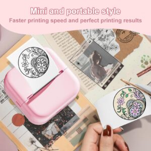 Crmanedy Portable Inkless Sticker Maker，Bluetooth Sticker Maker with 8 Rolls Paper，Compatible with iOS&Android，for DIY Making, Study Notes, memos, Lists, Work Plans, Graduation Gifts (Pink)