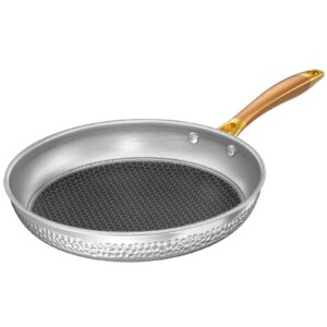 homaz life 10-inch frying pan, tri-ply stainless steel cookware, induction ready, compatible with all cooktops, dishwasher safe, non-toxic, gold-colored stay-cool handle