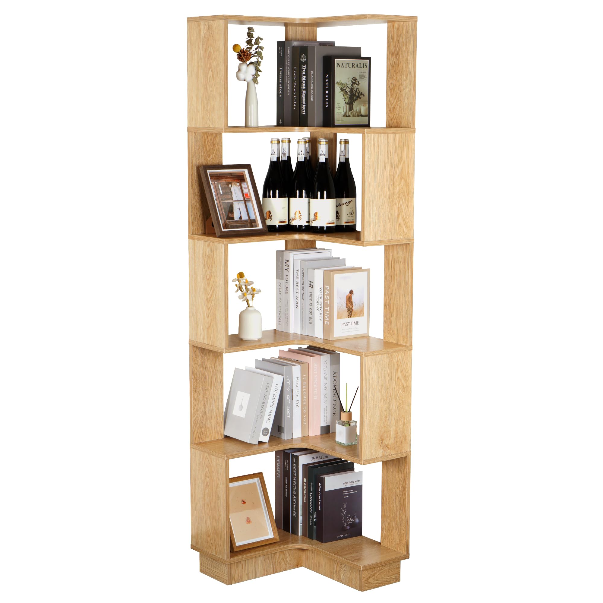 tonchean 5-Tier Corner Bookshelf 69" Tall Modern Wooden Corner Bookcase L-Shaped Shelf Storage Display Rack for Bedroom, Living Room, Home Office