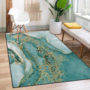 bribay area rug, washable and non-slip 3'x5' navy blue ocean green gold marble sea living room rug, indoor entryway door mat, floor mat carpet for bedroom, kitchen laundry, bathroom