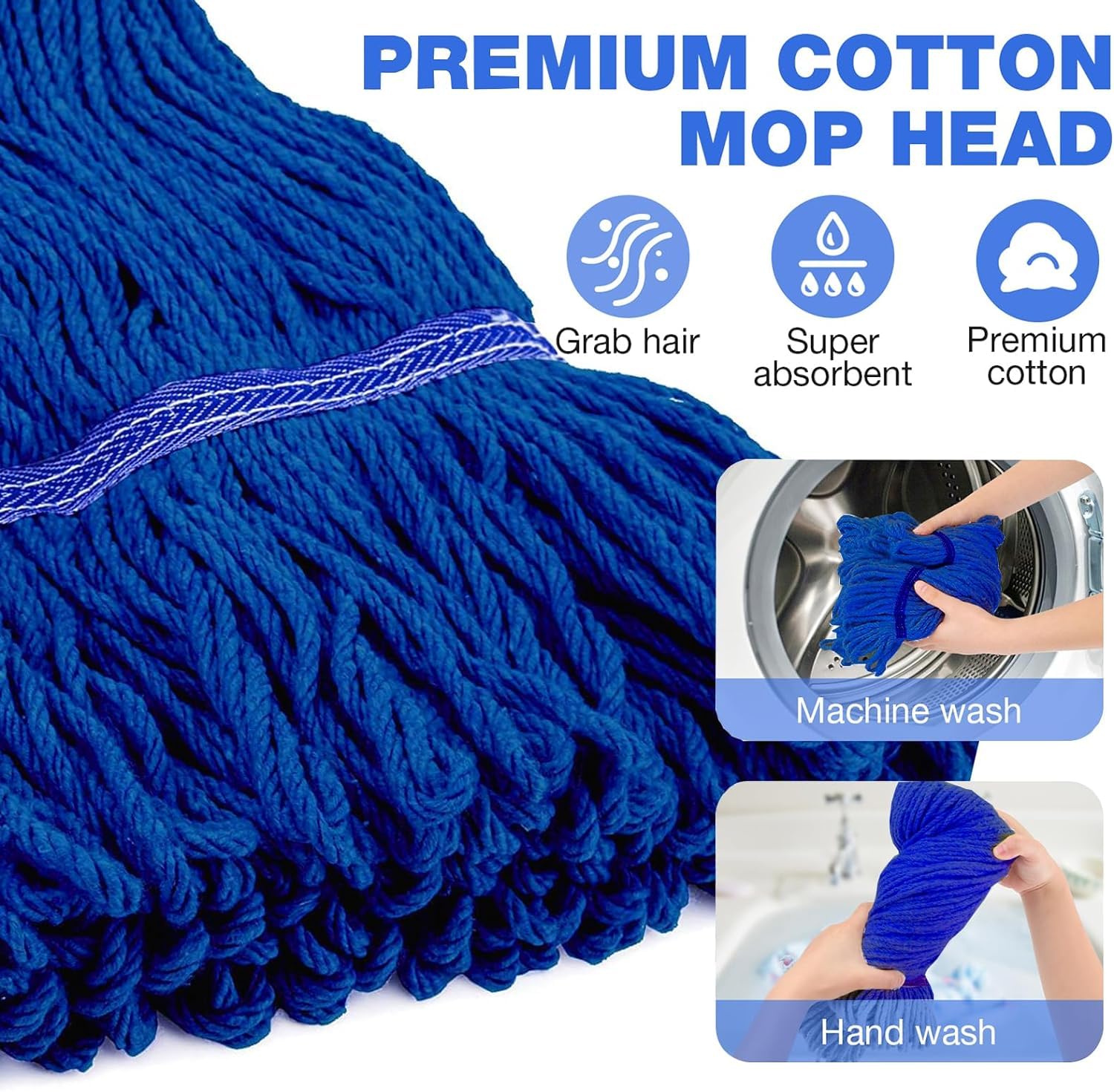 Heavy Duty Commercial Cotton Mop for Floor Cleaning, Looped-End Industrial String Wet Mop with Long Handle for Home,Garage,Office, Workshop, Warehouse-SOBONNE