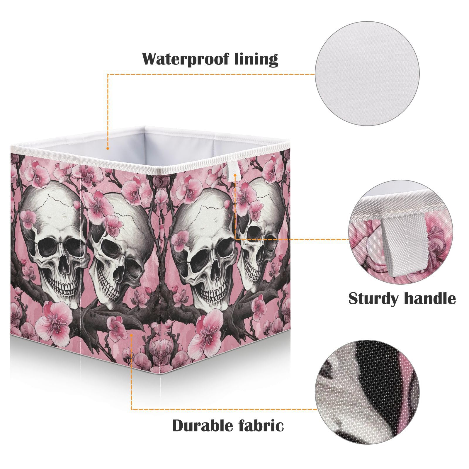 xigua Skull and Flowers Storage Basket Cubes 11In ,Foldable Fabric Bins Shelves Toy Storage Box Closet Organizers for Nursery,Utility Room, Storage Room656