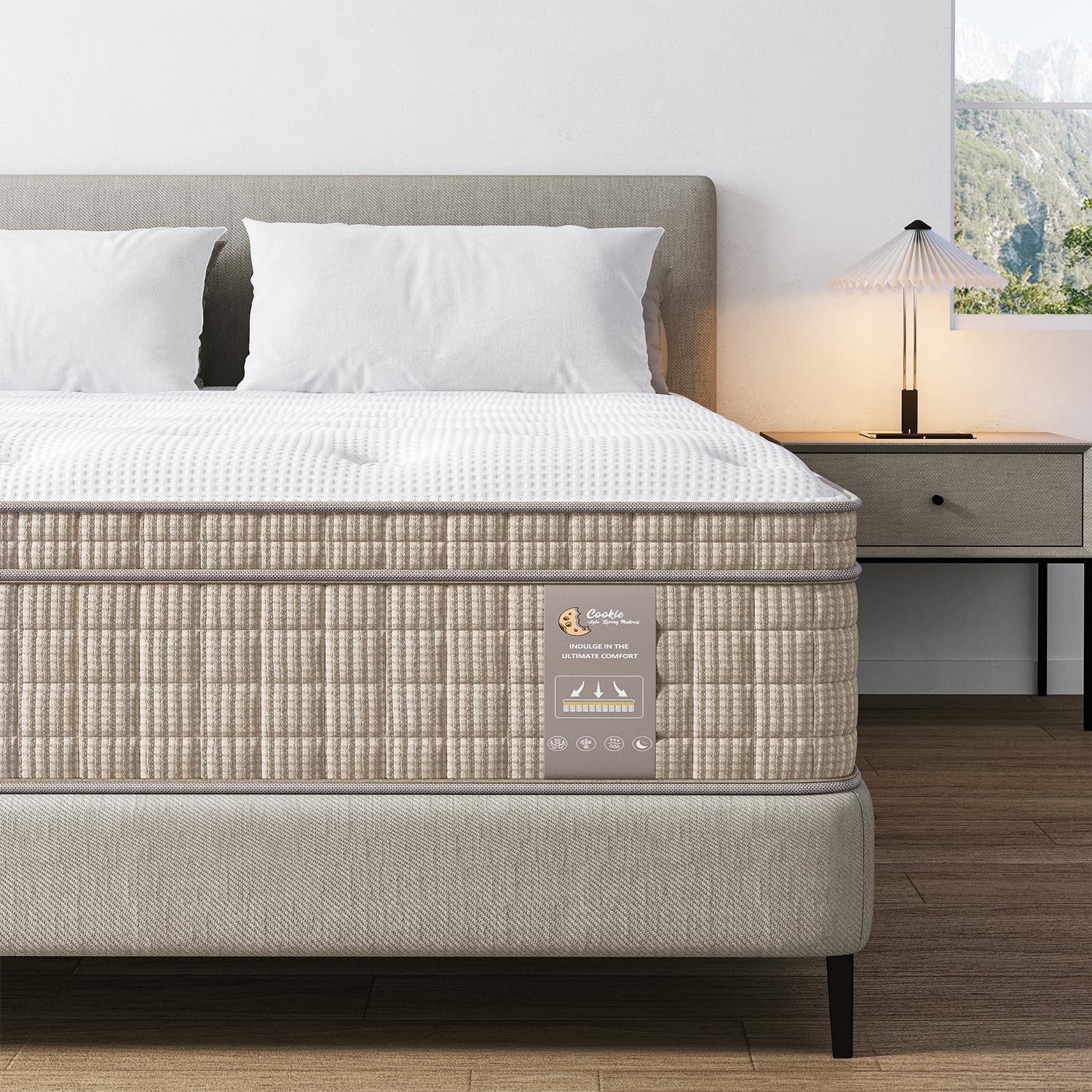 FLEXPEDIC Queen Size Mattress,14 Inch Memory Foam Hybrid Mattresses in a Box with Individual Pocket Spring,Khaki Mattres Breathable Comfortable for Sleep Supportive and Pressure Relief,CertiPUR-US