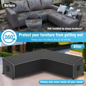 Velway Patio Sectional Sofa Cover V-Shaped Waterproof Super Windproof Sectional Couch Cover 100"x100" for Outdoor Garden Heavy-Duty UV Resistant Furniture Cover with 2 Air Vents Black