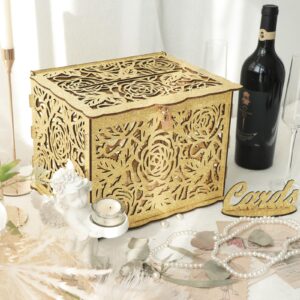 OurWarm Glittery Gold Wedding Card Box with Lock, Wood Gift Card Box for Wedding Reception, Wedding Money Honeymoon Fund Card Boxes for Baby Shower Birthday Graduation Party Rustic Wedding Decorations