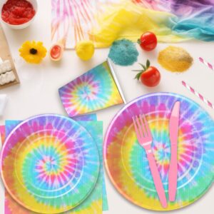 Xenorik Tie Dye Plates And Napkins Party Supplies - Pastel Tie Dye Party Decorations Tableware For Girl's 1st 2nd 3rd Birthday, Plate, Cup, Napkin, Fork, Tie Dye Baby Shower Decorations | Serve 24