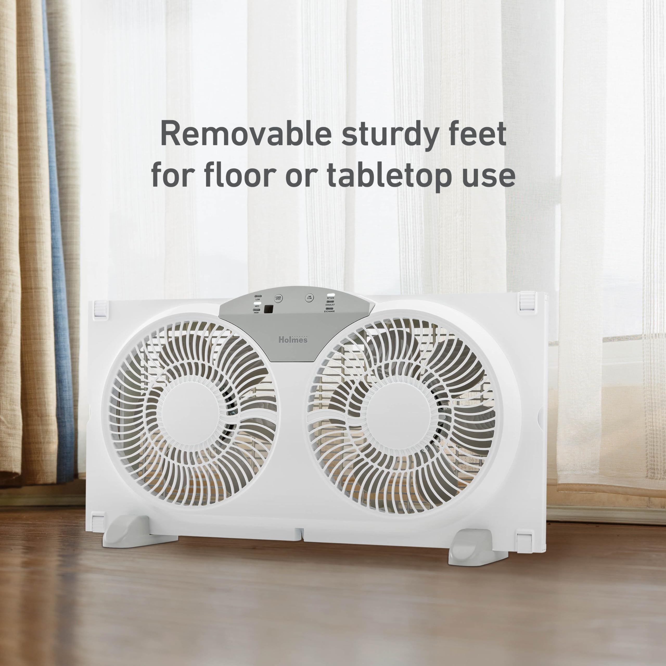 HOLMES 9" Twin Digital Window Fan, Reversible Airflow Blades, In/Out Exchange, 3 Speeds, Built-In Extender Panels, Ideal for Home, Bedroom or Office, Remote Control, White