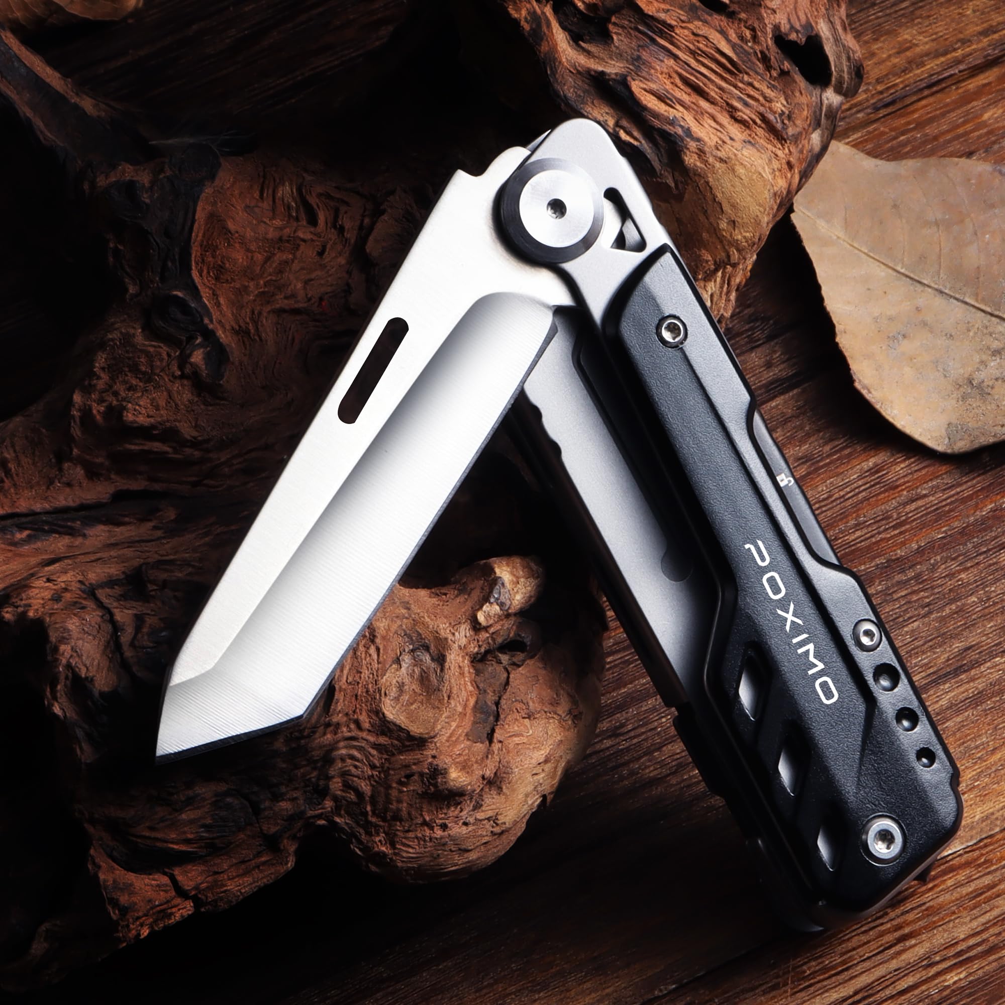 POXIMO Pocket Knife, Gifts for Men Dad Him Heavy Duty Folding Knife, Stocking Stuffers 5-IN-1 Multitool Kits for Father, Tactical Gear for Camping Hiking Surviving, Valentine's Day Christmas Gifts