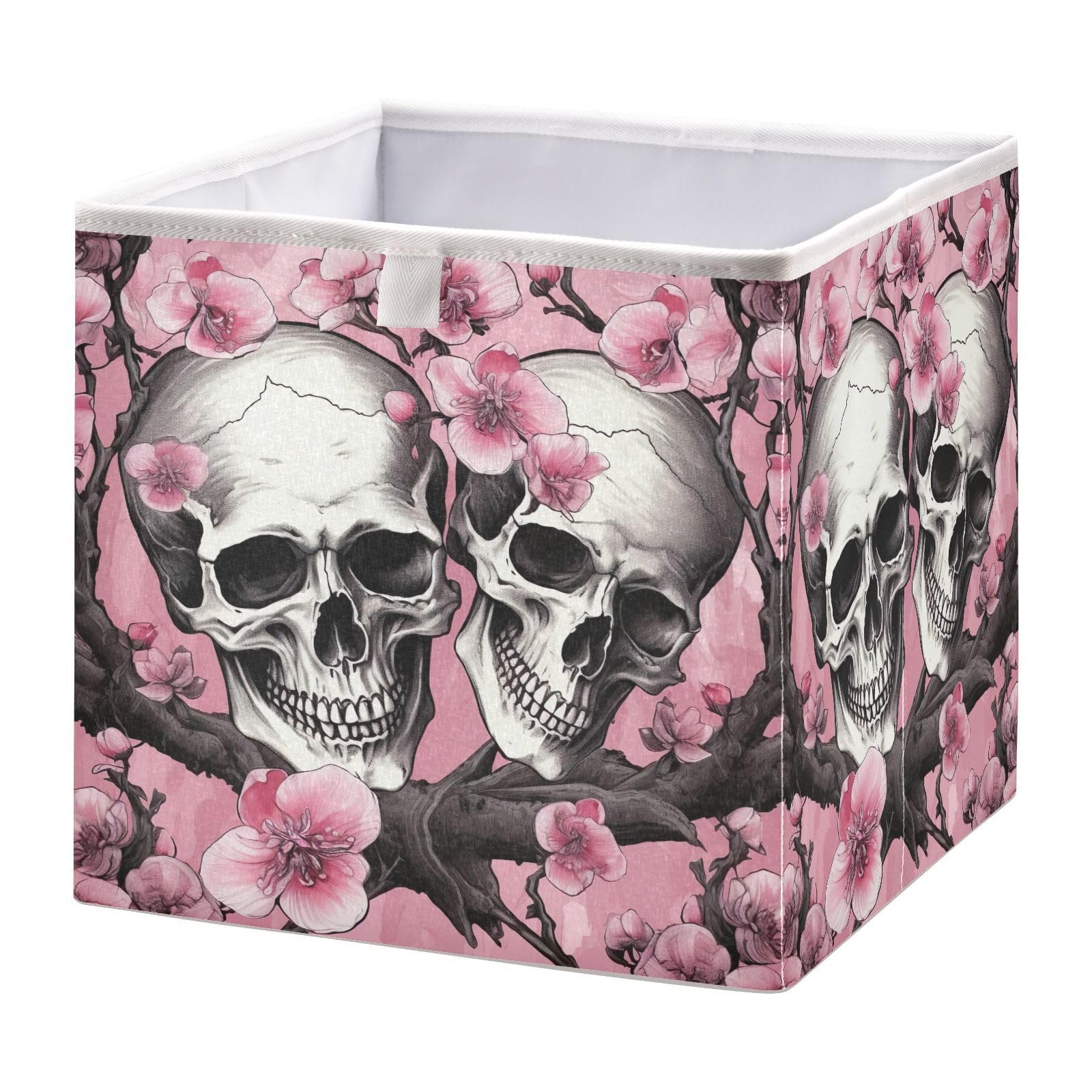 xigua Skull and Flowers Storage Basket Cubes 11In ,Foldable Fabric Bins Shelves Toy Storage Box Closet Organizers for Nursery,Utility Room, Storage Room656