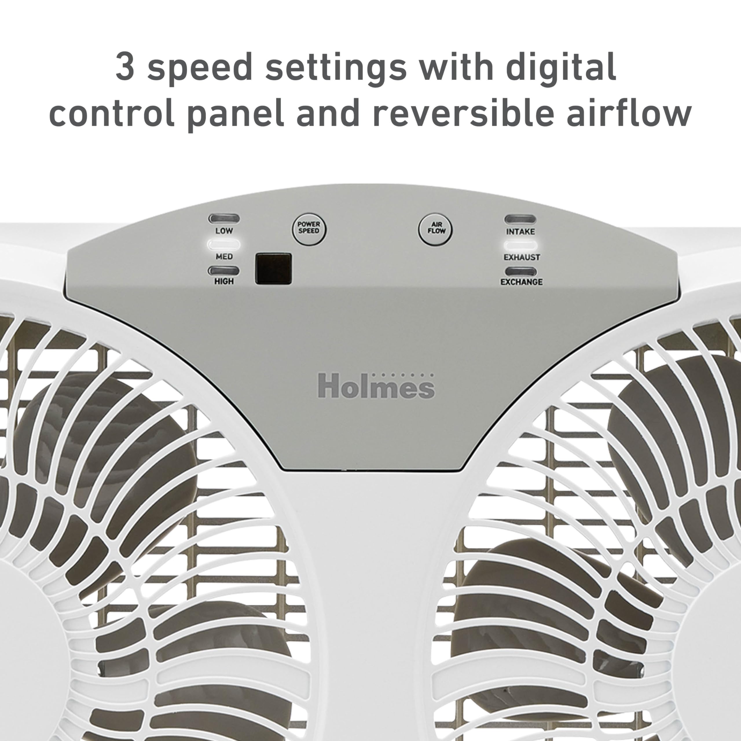 HOLMES 9" Twin Digital Window Fan, Reversible Airflow Blades, In/Out Exchange, 3 Speeds, Built-In Extender Panels, Ideal for Home, Bedroom or Office, Remote Control, White