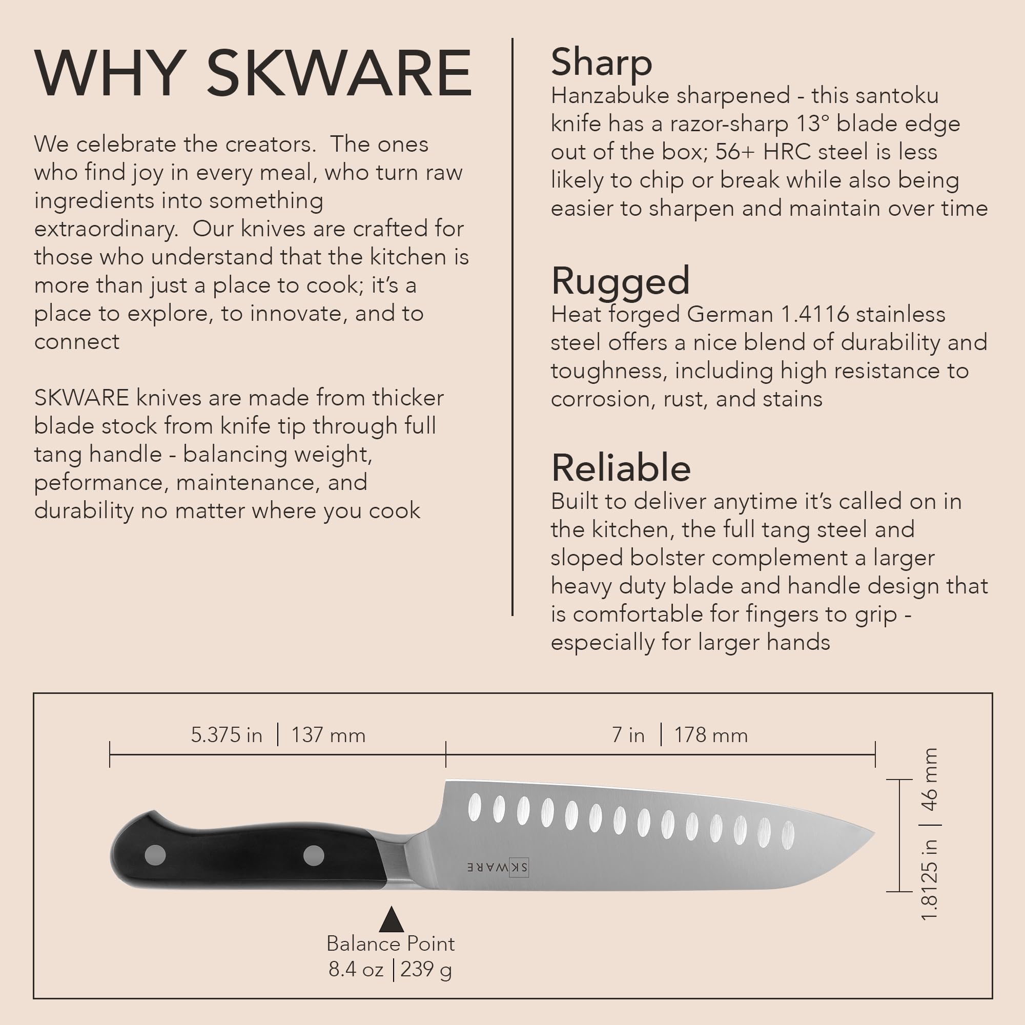 SKWARE 7" Chef Knife - Razor Sharp German Stainless Steel - Japanese Santoku Knife for Dicing, Slicing, Chopping of Meat, Fruit, Vegetables - Black