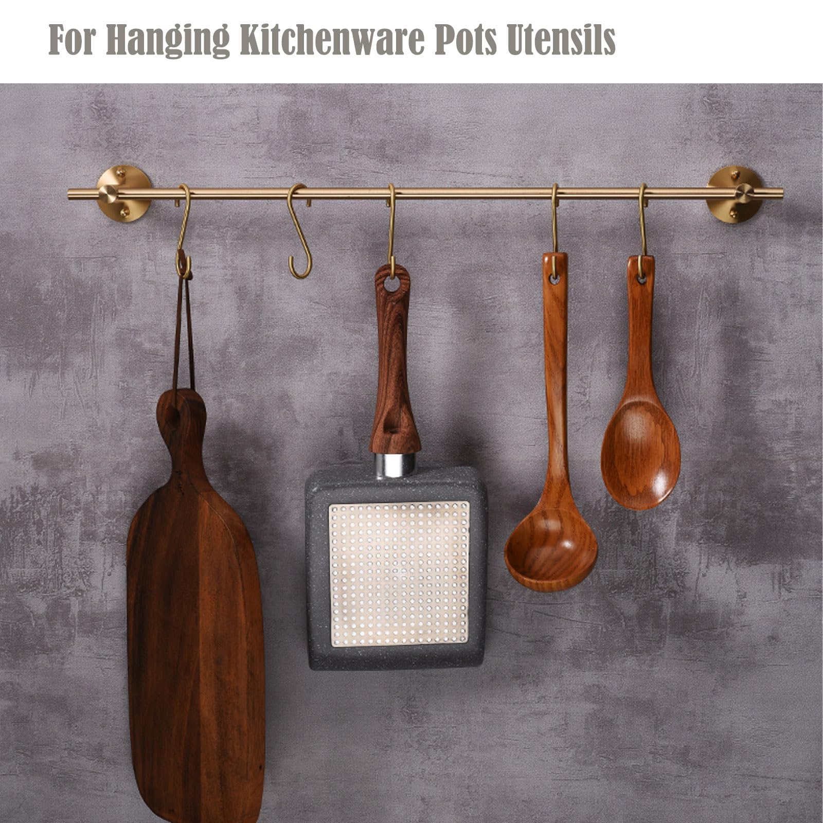 Solid Copper Brass S Hooks Pan Pot Holder Rack Hooks Hangers Round-End S Shaped Hooks for Hanging Coffee Mugs Kitchenware Pots Utensils Rail Jeans Pants Clothes Bags Closet Towels Plants Flower