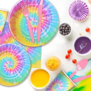 Xenorik Tie Dye Plates And Napkins Party Supplies - Pastel Tie Dye Party Decorations Tableware For Girl's 1st 2nd 3rd Birthday, Plate, Cup, Napkin, Fork, Tie Dye Baby Shower Decorations | Serve 24