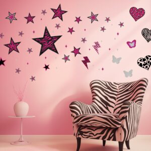 TwoDays 100PCS Y2K Room Decor Aesthetic Wall Decal, 2000s Mcbling Vinyl Peel and Stick Stickers for College Teen Girls Bedroom, Pink Stars Trashy Y2k Decorations for Women Apartment.