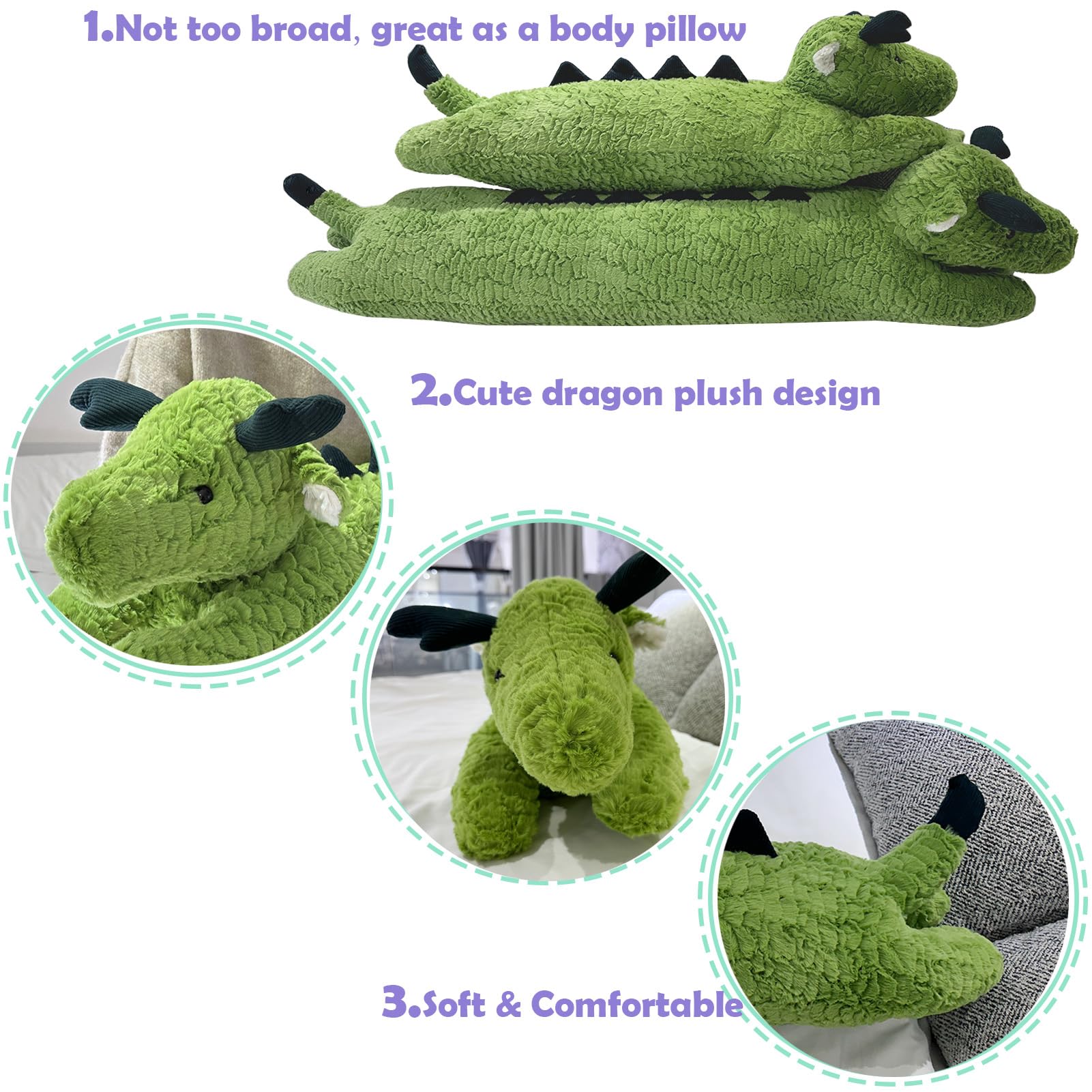 Hofun4U Dragon Plush Pillow, Dragon Stuffed Animal, Dragon Plush Long Body Pillow for Kids Adults (47 inch)