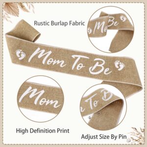 Lopeastar Neutral Burlap Mom to Be Sash Dad to Be Pin Baby Shower Decorations, Rustic Boho Mommy to Be Sash Baby Shower Corsage Pin Set for Pregnant Mommy Gift Party Decorations