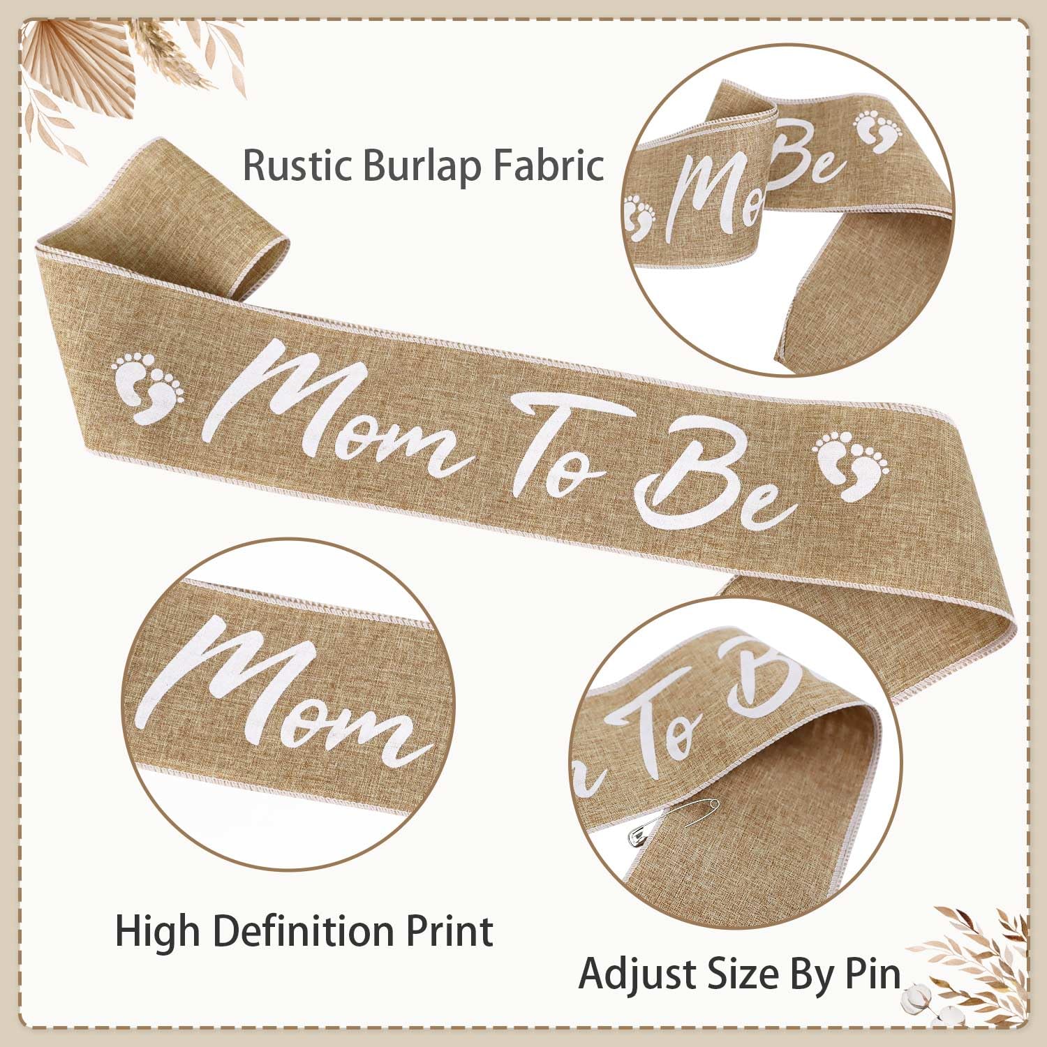 Lopeastar Neutral Burlap Mom to Be Sash Dad to Be Pin Baby Shower Decorations, Rustic Boho Mommy to Be Sash Baby Shower Corsage Pin Set for Pregnant Mommy Gift Party Decorations