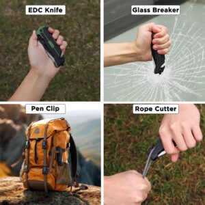 Augenweide EDC Folding Pocket Knife for men with Liner Lock - Utility Sharp Camping Knives with Clip, Seatbelt Cutter, Glass Breaker Multi Tool Knife for Outdoor Emergencies (Green)