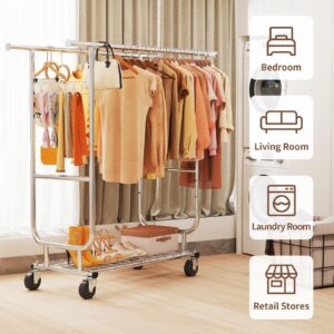 dgedby Clothes Rack Heavy Duty 620LBS For Hanging Clothes, Commercial Garment Rack Heavy Duty,Collapsible ＆ Portable Clothes Rack with Wheels,Rolling Clothing Racks Metal Clothing Rack (CR-H)