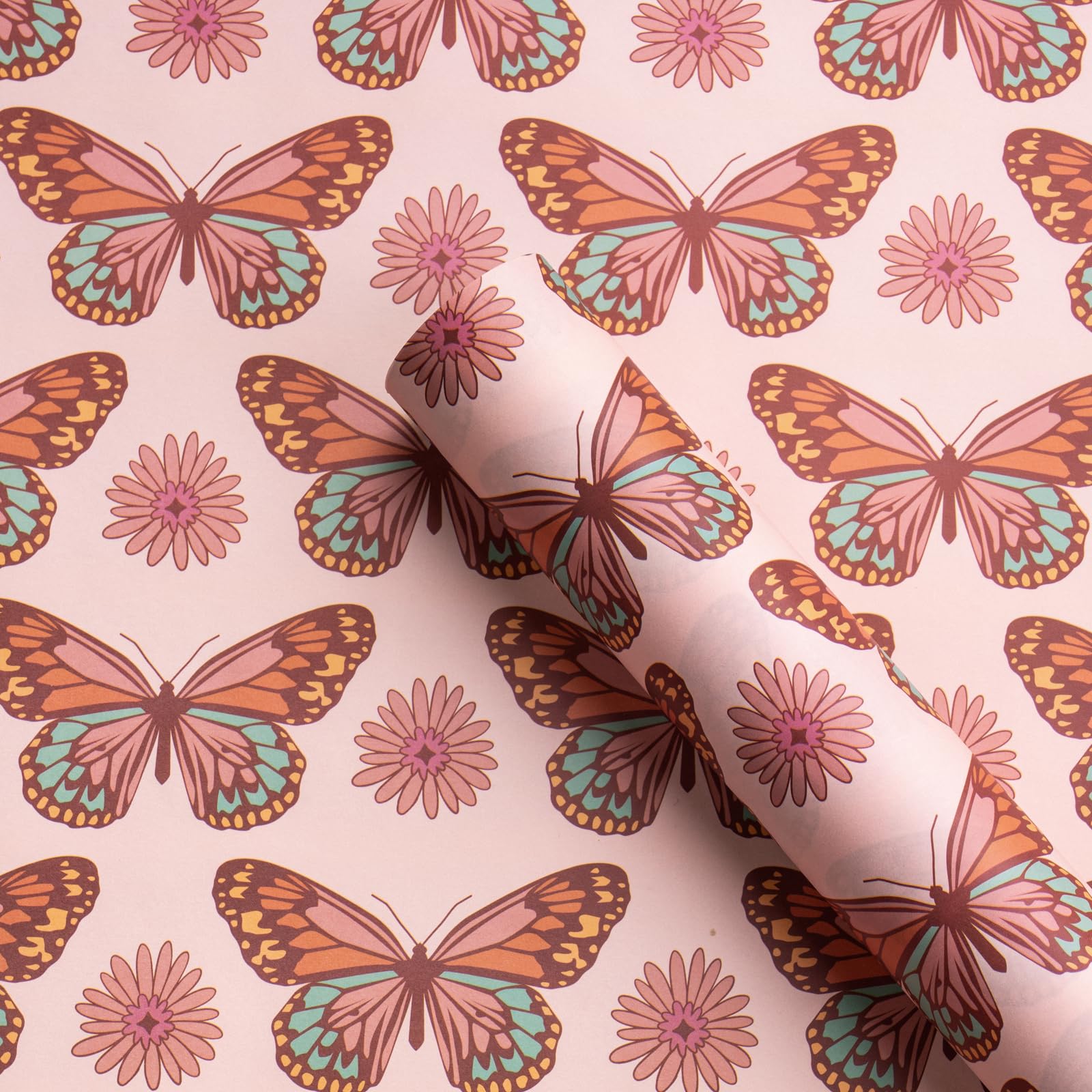 WRAPAHOLIC Wrapping Paper - Mini Roll - 17 Inch x 16.5 Feet - Boho Butterfly Design with Faint Fragrance for Birthday, Wedding, Drawer Liners, Home Closet Shelves, Gift Wrap