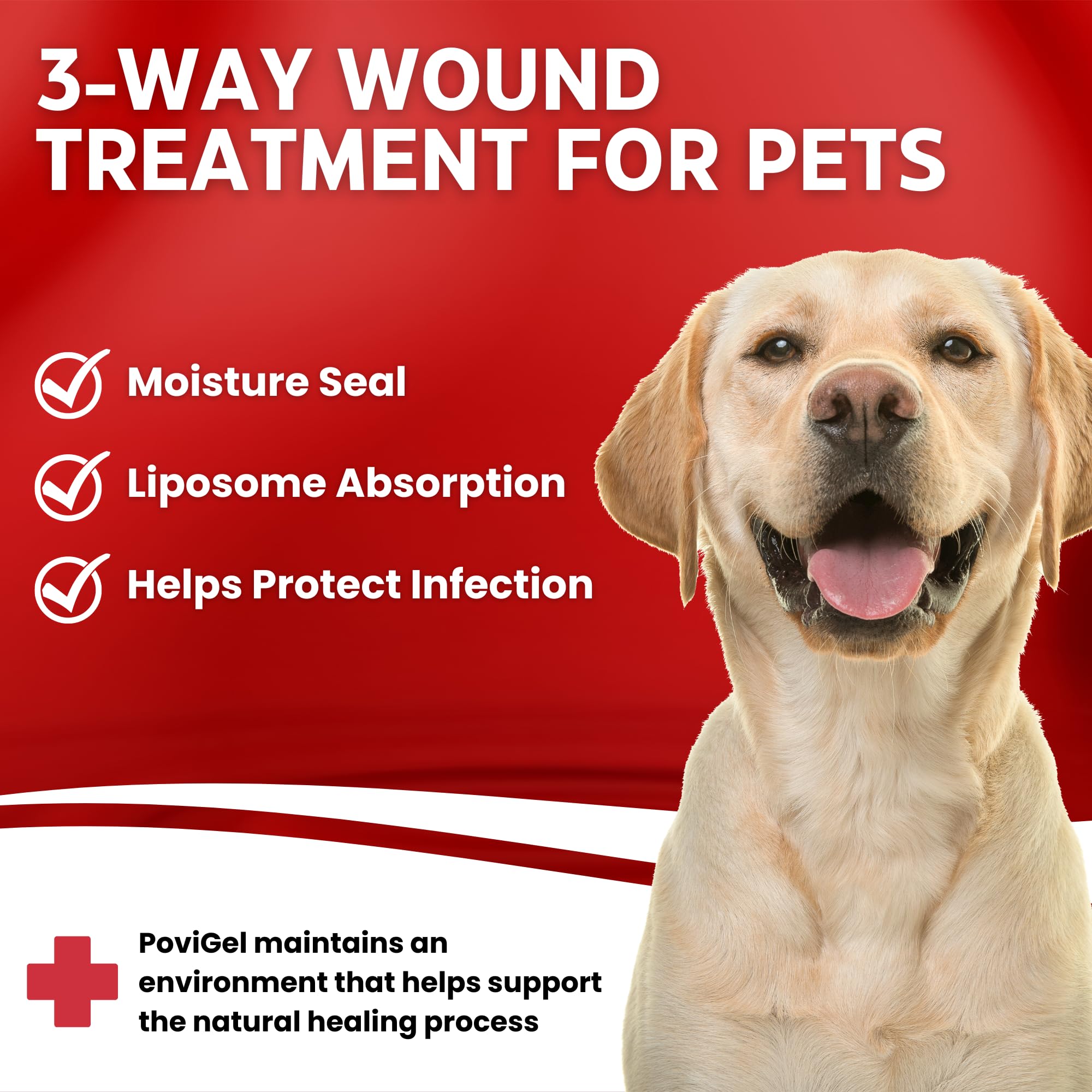 PoviGel Dog Wound Care Ointment, Fast Absorption Rapid Healing Pain & Itch Relief, Dog Ear Infection Treatment, Yeast Infection Treatment for Dogs & Cats, Povidone-Iodine 3% for Pets, Hot Spots