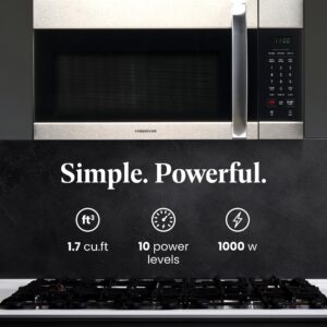 Farberware Over-the-Range Microwave Oven, 1.7 Cu. Ft. - 1000W - Auto Reheat, Multi-Stage Cooking, Melt/Soften Feature, Child Safety Lock, LED Display - Space Efficient & Powerful - Stainless Steel