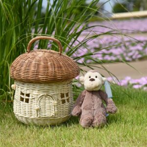 Mushroom Basket with Lid, Rattan Mushroom Storage Basket Hand Bag Basket Mushroom Home Decor Box, Handmade Rattan Mushroom Newborn Photography Props Desktop Storage Decoration(#1)