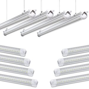 skymoatled 8pack 4ft led shop light garage lights,50w 5000k/daylight white 7550lm,hanging/surface mount,plug and play,linkable led shop lights,t8 4ft led tube lights for warehouse workshop basement