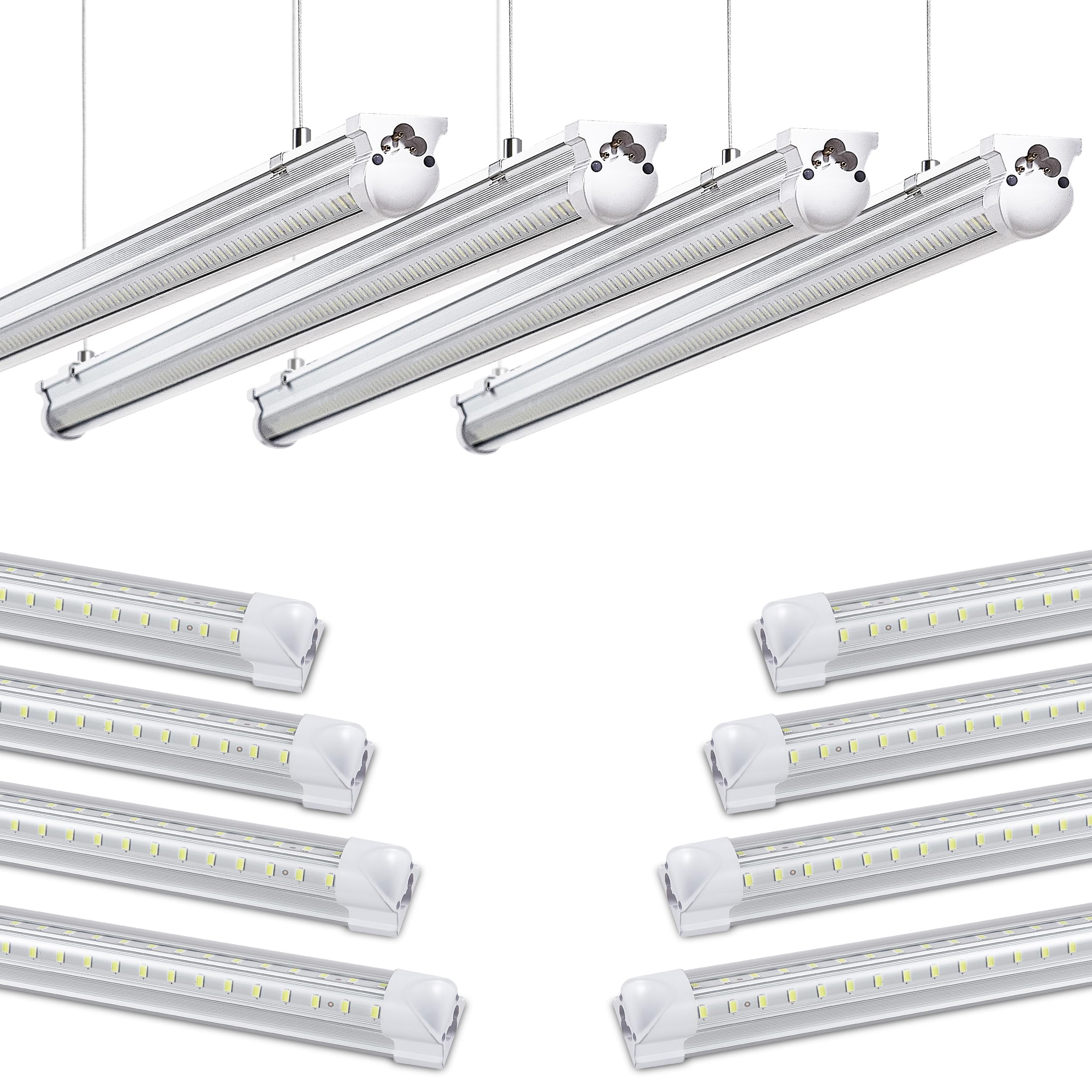 Skymoatled 8Pack 4FT LED Shop Light Garage Lights,50W 5000K/Daylight White 7550LM,Hanging/Surface Mount,Plug and Play,Linkable LED Shop Lights,T8 4FT LED Tube Lights for Warehouse Workshop Basement