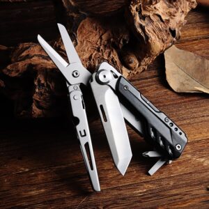 POXIMO Pocket Knife, Gifts for Men Dad Him Heavy Duty Folding Knife, Stocking Stuffers 5-IN-1 Multitool Kits for Father, Tactical Gear for Camping Hiking Surviving, Valentine's Day Christmas Gifts