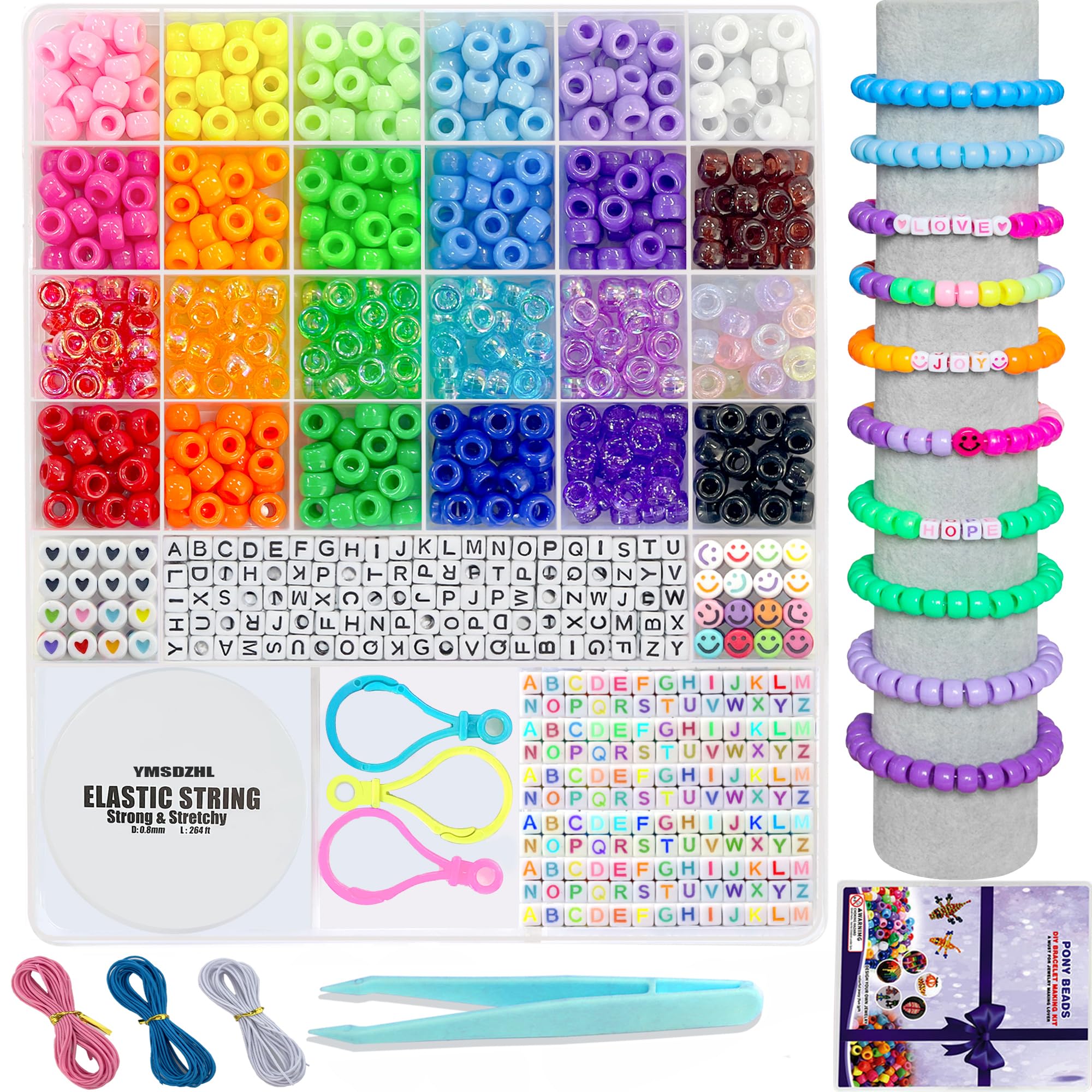 YMSDZHL 1000PCS Bracelet Making Kit, Friendship Jewelry Necklace Bracelet kit 24 Colors 9mm Pony Beads for Bracelet Making Beads, Letter Bead for Jewelry Making, DIY Crafts Gifts for Girls Adults