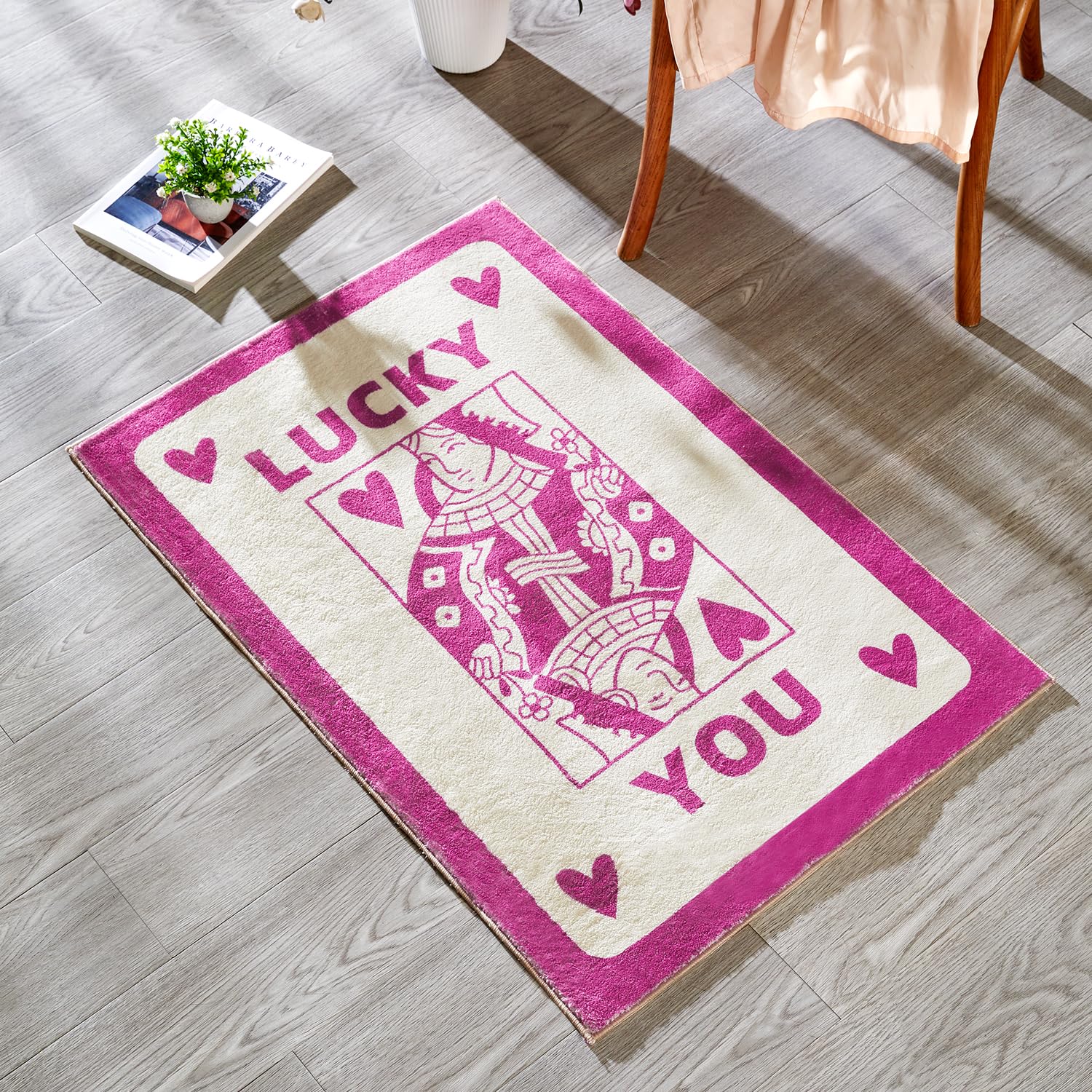 RoomTalks Cute Pink Small Bedroom Rugs Aesthetic Modern Y2K Preppy Dorm College Rug, Ultra Thin Indoor Doormat, 2x3 Small Area Rugs Non Slip Washable, Retro Funky Throw Rugs for Bathroom Living Room