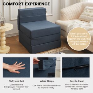 Simple&Opulence Folding Sofa Bed, Convertible Chair & Sleeping Mattress,Modern Floor & Futon Couch for Living Room/Dorm/Guest Room/Home/Office/Apartment, Navy Blue