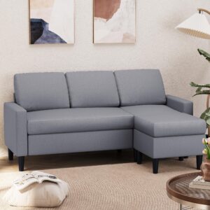 Shintenchi 74" Convertible Sectional Sofa Couch, Small 3-Seat L-Shaped Sofa with Modern Linen Fabric Upholstered, Space-Saving Sofa with Reversible Chaise for Living Room Apartment(Light Gray)