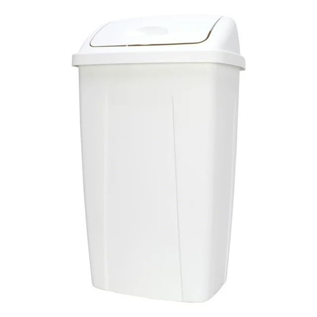 KnoRRS 13 Gallons Plastic Kitchen Swing Top Trash Can for Kitchen, Home, Bedroom, Bathroom,Office, White