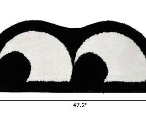 Black White Rug Funny Squint Eye Bedroom Bedside Rugs Carpet Non-Slip Long Runner Area Rugs Nursery Bathroom Living Room Laundry Decor Aesthetic Rug (Black White, 50 * 120cm/19.6 * 47.2inch)