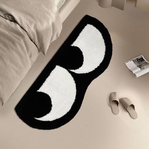 Black White Rug Funny Squint Eye Bedroom Bedside Rugs Carpet Non-Slip Long Runner Area Rugs Nursery Bathroom Living Room Laundry Decor Aesthetic Rug (Black White, 50 * 120cm/19.6 * 47.2inch)