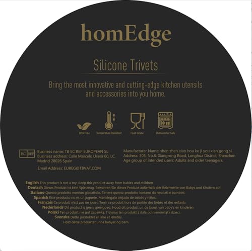 homEdge Silicone Round Trivets, 6 Pack Heat Resistant Non Slip Pot Holders-Black, 7x0.24x7 inches, Food Grade Silicone, Honeycomb Surface Design, Dishwasher Safe, Multipurpose Kitchen Utensil