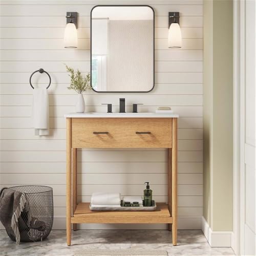 Modway Zaire 30” Mid-Century Bathroom Vanity Cabinet Washstand in Natural, (Sink Basin Not Included), 30 Inches