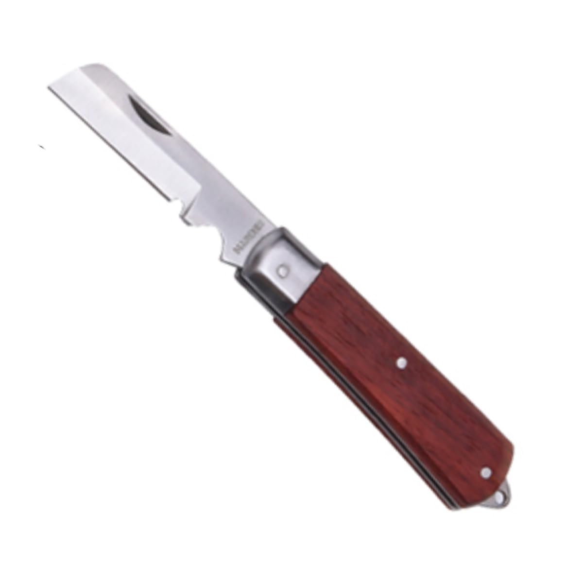 Edward Tools Electrician Straight Blade Knife with Wood Handle - Lockback Folding Pocket Knife - Stainless Steel - Cable Stripping, Cutting Insulation, Ties, Tape, Pulls Cuts, Splicing - Ergo Handle