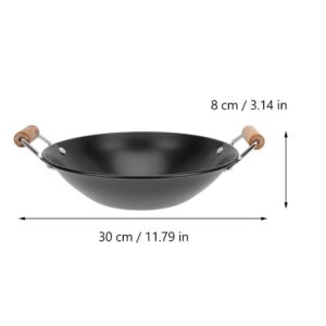 PRETYZOOM Flat Bottom Wok 30cm Carbon Wok Canton Style Frying Pan with Double Handle Multipurpose Cooking Pot