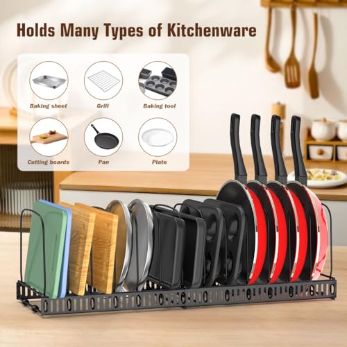 Housolution Cutting Board Organizer Rack, Expandable Baking Tray and Cookie Sheet Organizer with 14 Adjustable Dividers, Bakeware Muffin Tin Cupcake Pan Storage Organizer for Cabinet, Black