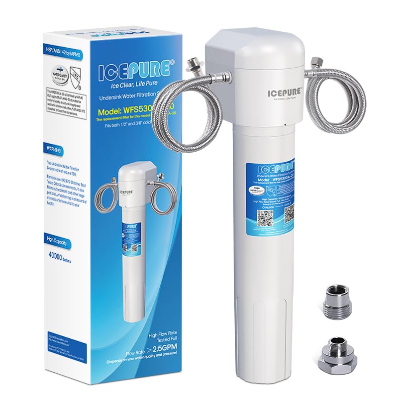 ICEPURE Under Sink Drinking Water Filter System, 5 Years or 40000 Gallons Ultra High Capacity NSF/ANSI 42 Certified, Direct Connect Under Counter, 0.5 Micron Removes 99.99% Chlorine, Heavy Metals